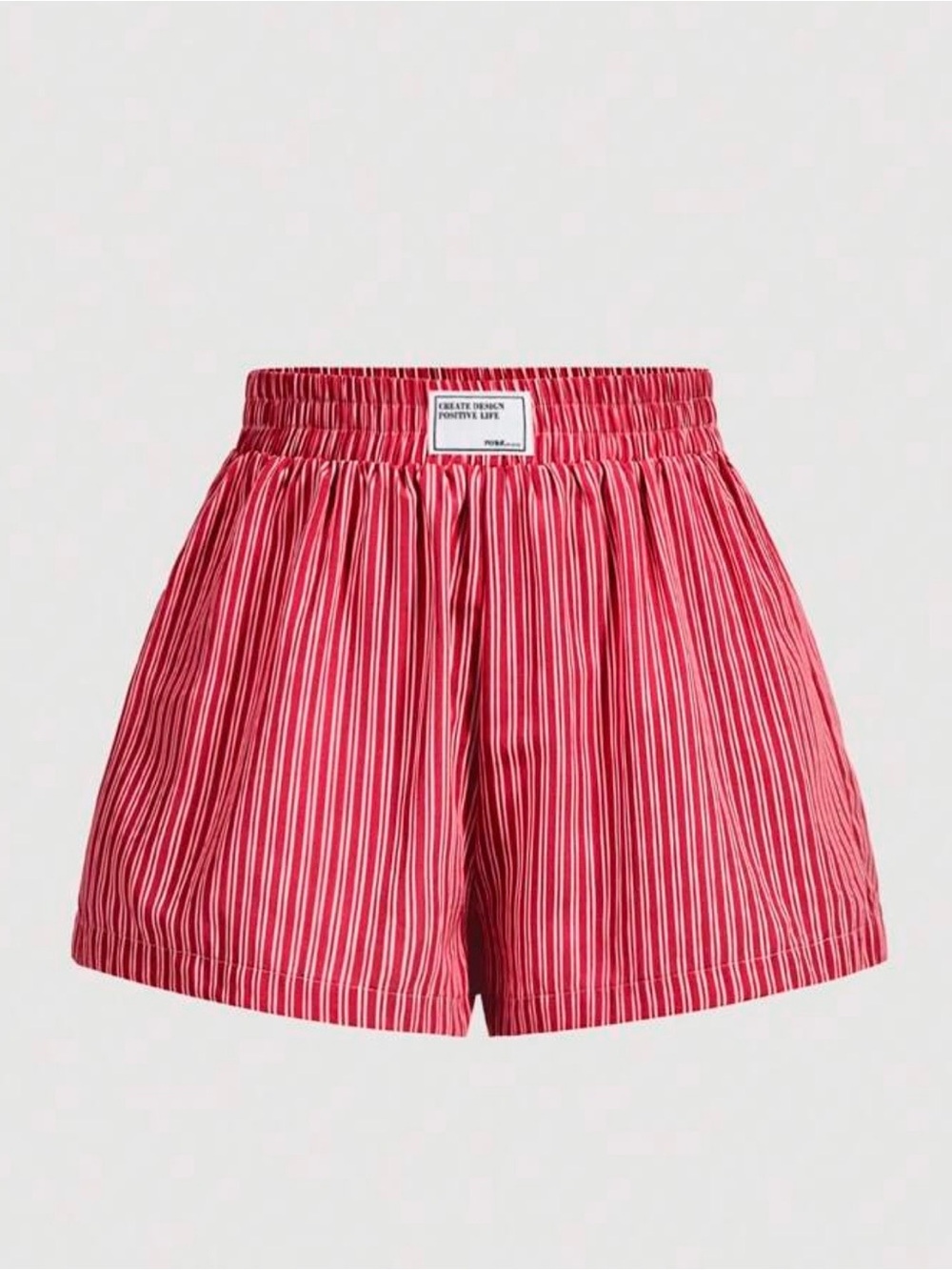 Striped Red Elastic Waist Women's Shorts